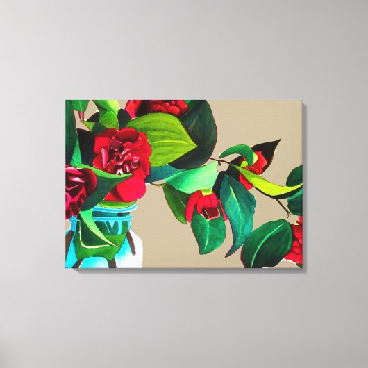 Fie Art red camellia waterverf origineel Canvas Afdruk (Voorkant)