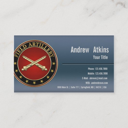 Field Artillery Branch Insignia Special Edition Visitekaartje (Achterkant)