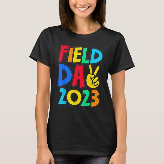 Field Day 2023 Peace Sign School Trip Teacher Stud T-shirt (Voorkant)