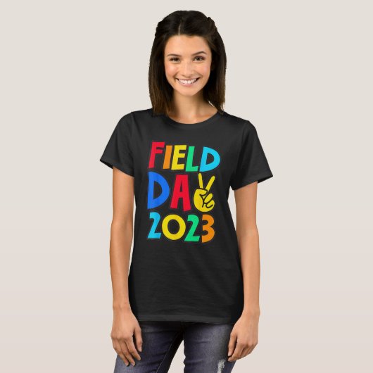Field Day 2023 Peace Sign School Trip Teacher Stud T-shirt (Voorkant volledig)