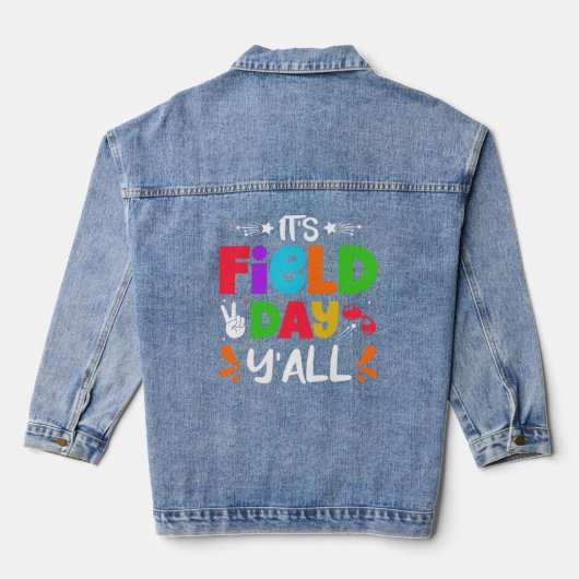 Field Day Fun Day School Regenboog Kleur Splash Ki Denim Jacket (Achterkant)