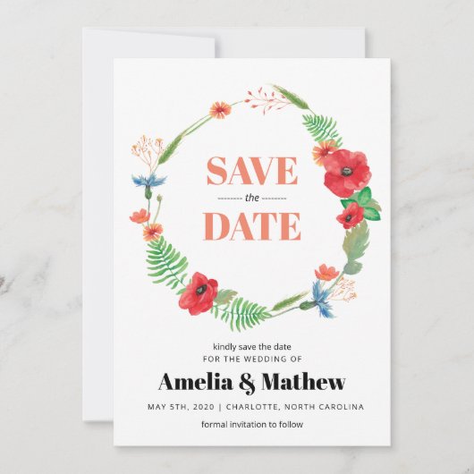 Field Flowers Wedding Sla de datum op Save The Date (Voorkant)