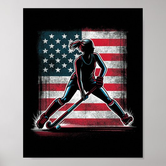 Field Hockey Girl Usa United States Of America Fla Poster (Voorkant)
