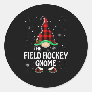 Field Hockey Gnome Buffalo Plaid Matching Family C Ronde Sticker