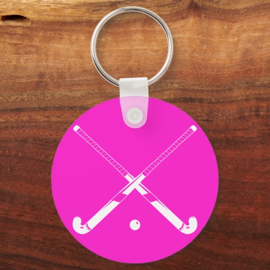 Field Hockey Silhouette Sleutelhanger Pink (Voorkant)