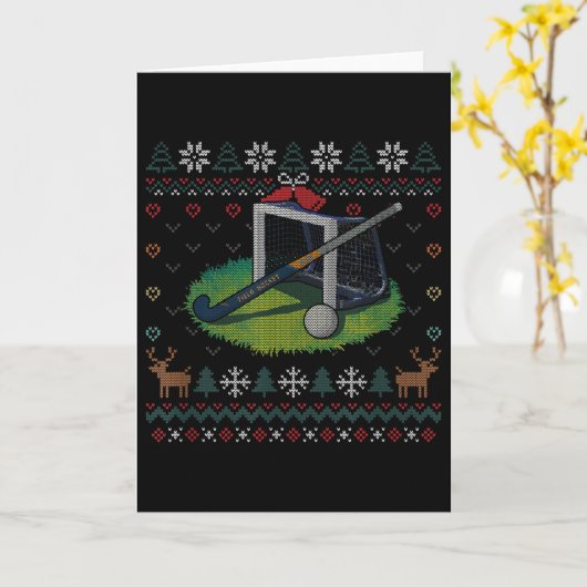 Field Hockey Ugly Christmas Sweater Ll Sports Play Kaart (Gele Bloem)