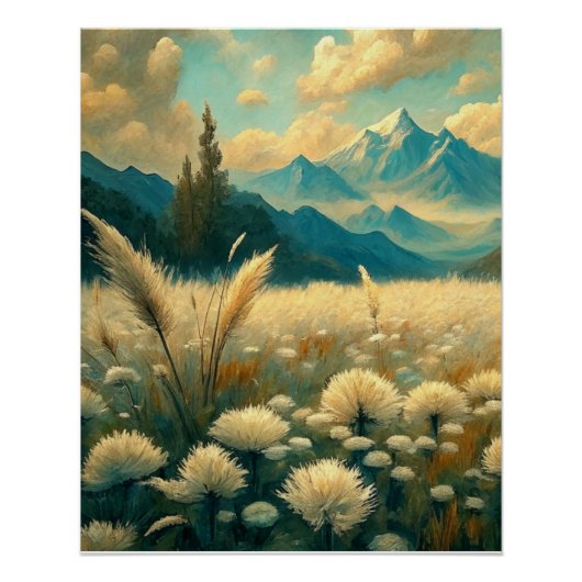 Field Landscape Wild Flowers Wall Poster Art (Voorkant)