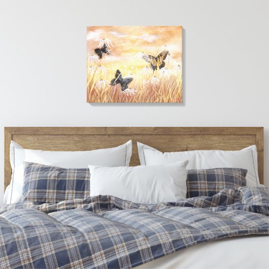 Field of Coneflowers and Butterflies Canvas Afdruk (Insitu (Slaapkamer))