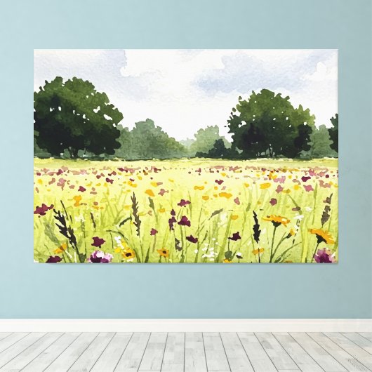 Field of flowers canvas afdruk (Insitu (Houten vloer))
