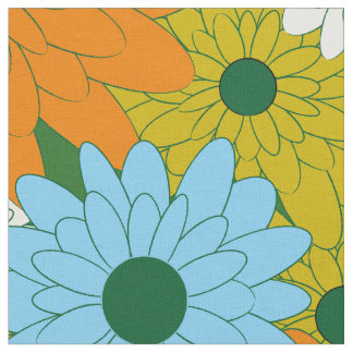 Field of Flowers Green Retro Print Stof