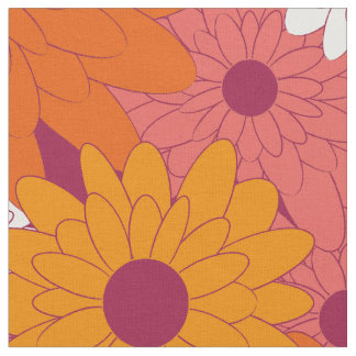 Field of Flowers Pink Retro Print Stof