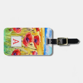 Field of Red Poppies Flowers waterverf Bagagelabel