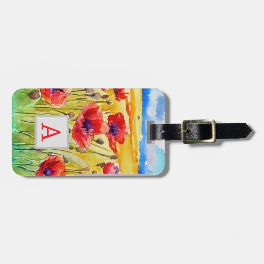 Field of Red Poppies Flowers waterverf Bagagelabel (Voorkant horizontaal)