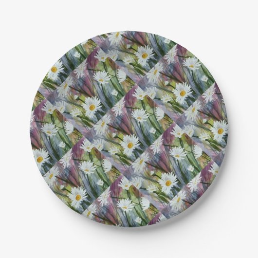 FIELD OF WHITE DAISY FLOWERS PAPER PLATE PAPIEREN BORDJE (Voorkant)