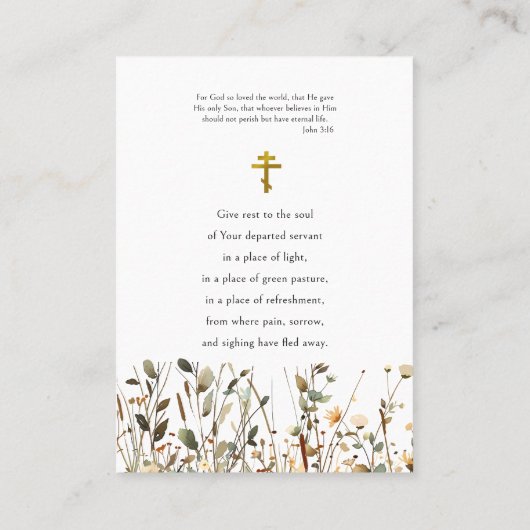 Field of Wildflowers Orthodoxe begrafenisgebed Kaa Plaatskaartje (Achterkant)