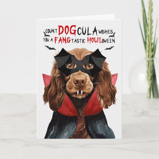 Field Spaniel Grappig Count DOGcula Halloween Feestdagen Kaart (Voorkant)