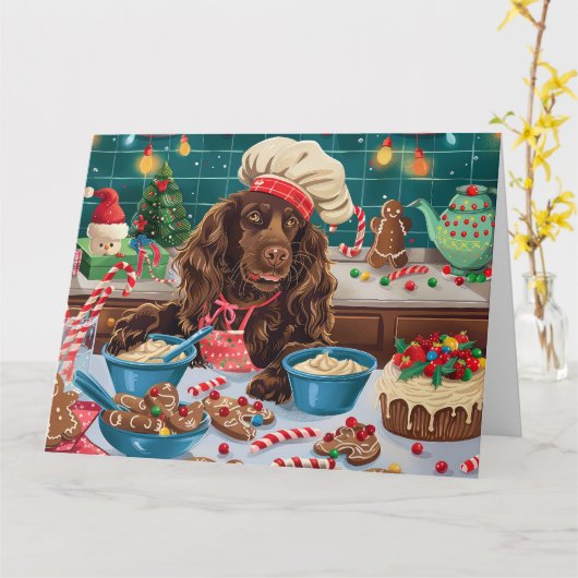 Field Spaniel Holiday Baking: Feestelijke Kerst Kaart (Gele Bloem)