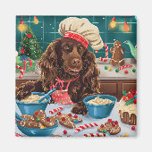 Field Spaniel Holiday Baking: Feestelijke Kerst Magneet (Voorkant)