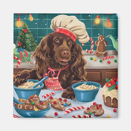 Field Spaniel Holiday Baking: Feestelijke Kerst Magneet (Voorkant)