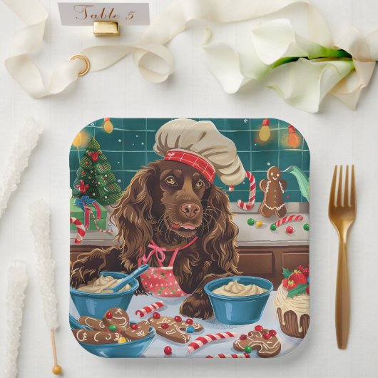 Field Spaniel Holiday Baking: Feestelijke Kerst Papieren Bordje (Huwelijk)