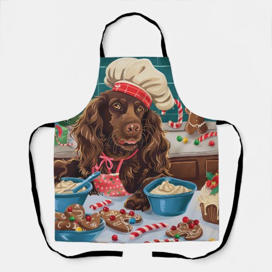 Field Spaniel Holiday Baking: Feestelijke Kerst Schort (Voorkant)