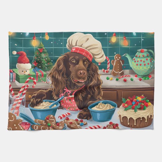 Field Spaniel Holiday Baking: Feestelijke Kerst Theedoek (Horizontaal)