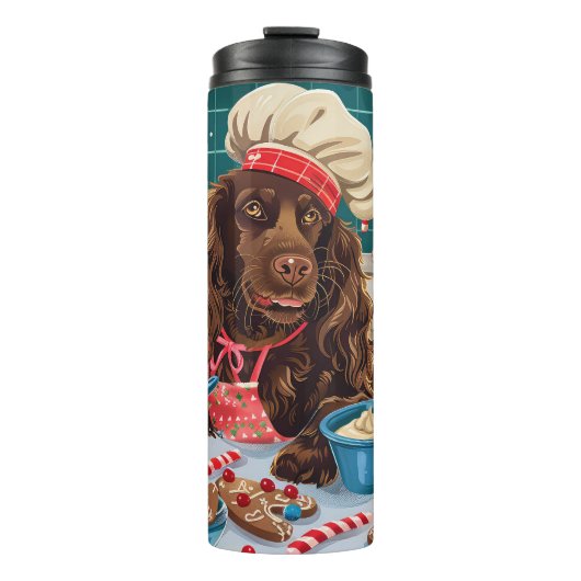 Field Spaniel Holiday Baking: Feestelijke Kerst Thermosbeker (Voorkant)