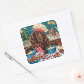 Field Spaniel Holiday Baking: Feestelijke Kerst Vierkante Sticker (Envelop)
