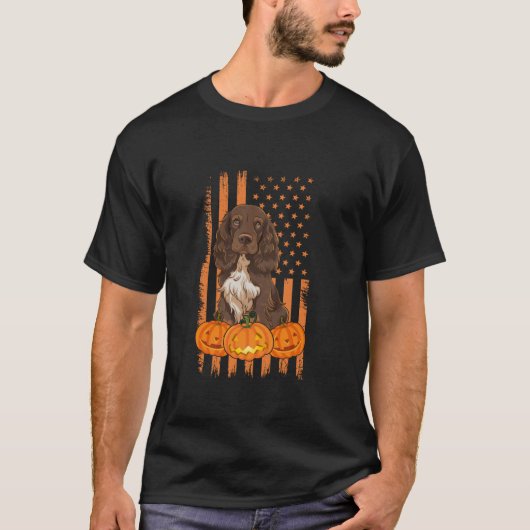 Field Spaniel Hond Amerikaanse Vlag Patriottische T-shirt (Voorkant)