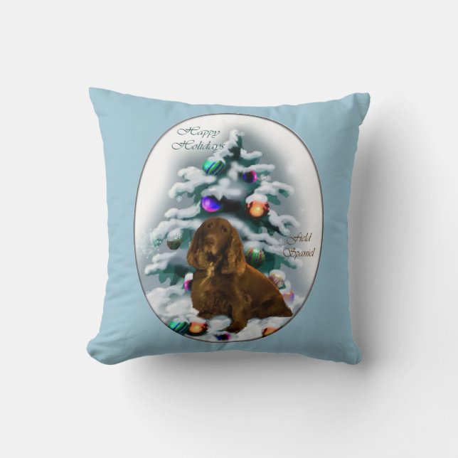Field Spaniel Kerstmis Kussen (Voorkant)