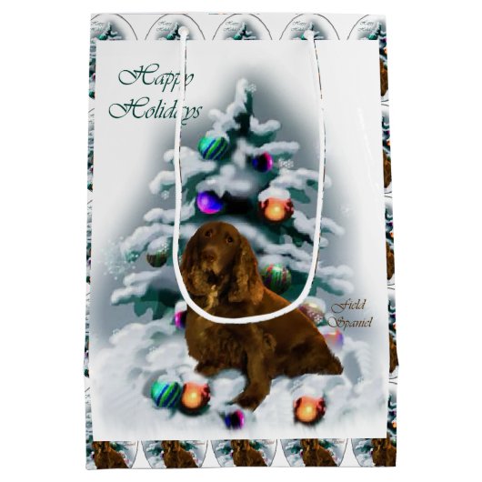 Field Spaniel Kerstmis Medium Cadeauzakje (Achterkant)