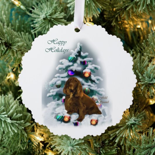 Field Spaniel Kerstmis Ornament Kaart (Insitu (Drie))