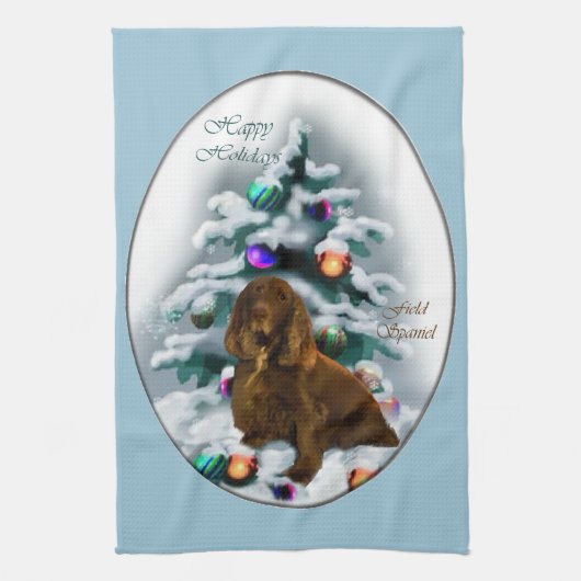 Field Spaniel Kerstmis Theedoek (Verticaal)