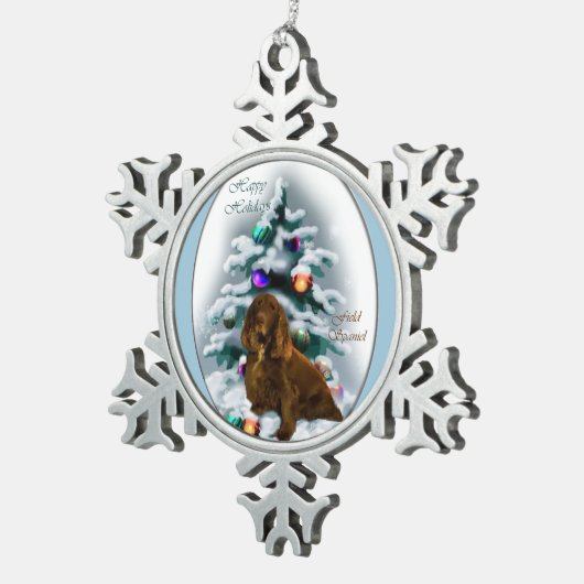 Field Spaniel Kerstmis Tin Sneeuwvlok Ornament (Rechts)