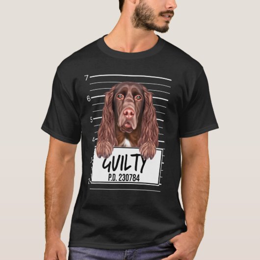 Field Spaniel Mugshot Guilty Dog T-shirt (Voorkant)