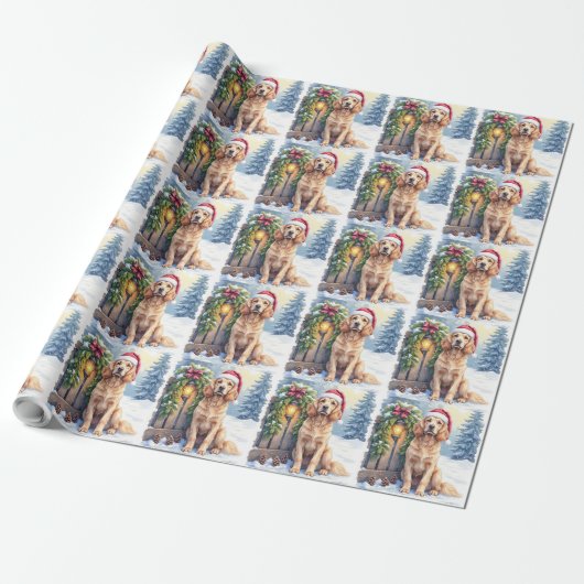 Field Spaniel Sneeuwhek Kerstman Hoed Kerst Kunst Cadeaupapier (Uitgerold)