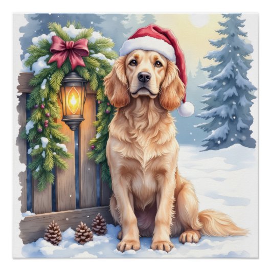Field Spaniel Sneeuwhek Santa-hoed Kerst Kunst Perfect Poster (Voorkant)