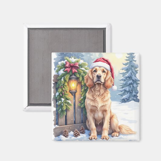 Field Spaniel Sneeuwomheining Kerstmuts Kerst Kuns Magneet (Voorkant / Achterkant)