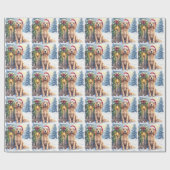 Field Spaniel Snowy Fence Santa Hat Christmas Art Cadeaupapier (Vlak)