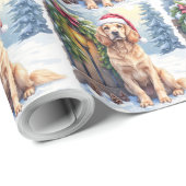 Field Spaniel Snowy Fence Santa Hat Christmas Art Cadeaupapier (Rol Hoek)
