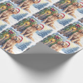 Field Spaniel Snowy Fence Santa Hat Christmas Art Cadeaupapier (Hoek)