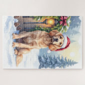 Field Spaniel Snowy Fence Santa Hat Christmas Art Legpuzzel (Horizontaal)