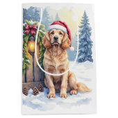 Field Spaniel Snowy Fence Santa Hat Christmas Art Medium Cadeauzakje (Voorkant)