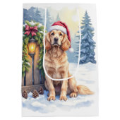 Field Spaniel Snowy Fence Santa Hat Christmas Art Medium Cadeauzakje (Achterkant)