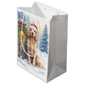 Field Spaniel Snowy Fence Santa Hat Christmas Art Medium Cadeauzakje (Achterkant Gekanteld)