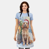 Field Spaniel Snowy Fence Santa Hat Christmas Art Schort (Gedragen)