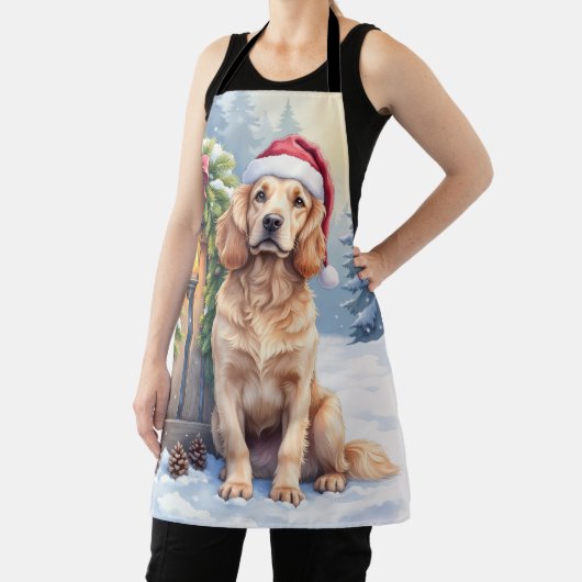 Field Spaniel Snowy Fence Santa Hat Christmas Art Schort (Insitu)