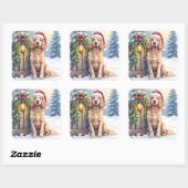 Field Spaniel Snowy Fence Santa Hat Christmas Art Vierkante Sticker (Vel)