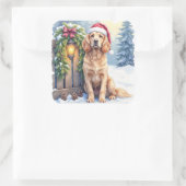 Field Spaniel Snowy Fence Santa Hat Christmas Art Vierkante Sticker (Tas)