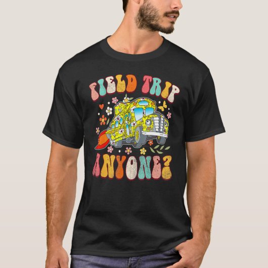 Field Trip Anyone Groovy School Bus Driver Yellow  T-shirt (Voorkant)